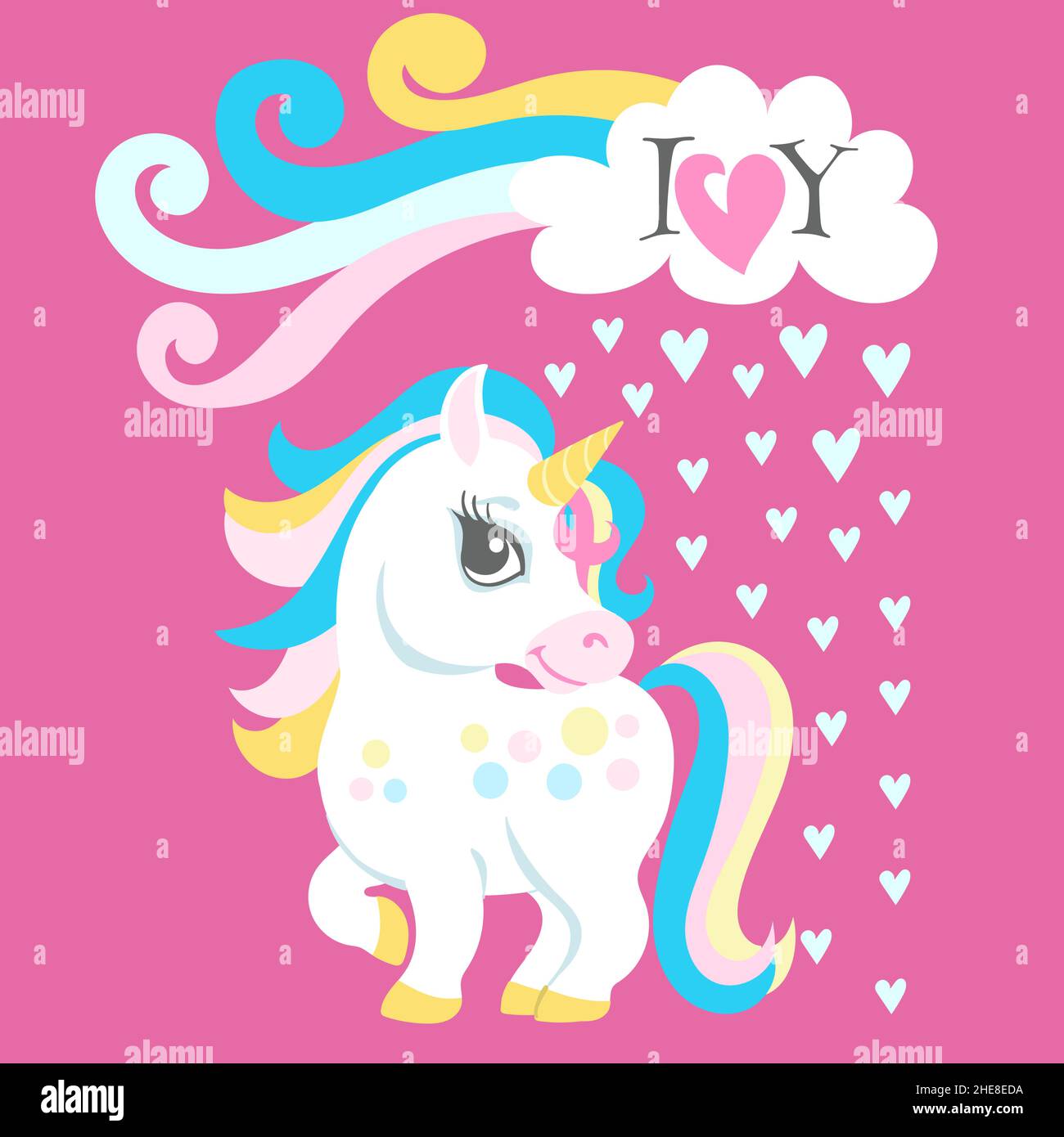 Ti amo carta. Unicorno magico in stile fiabesco Illustrazione Vettoriale