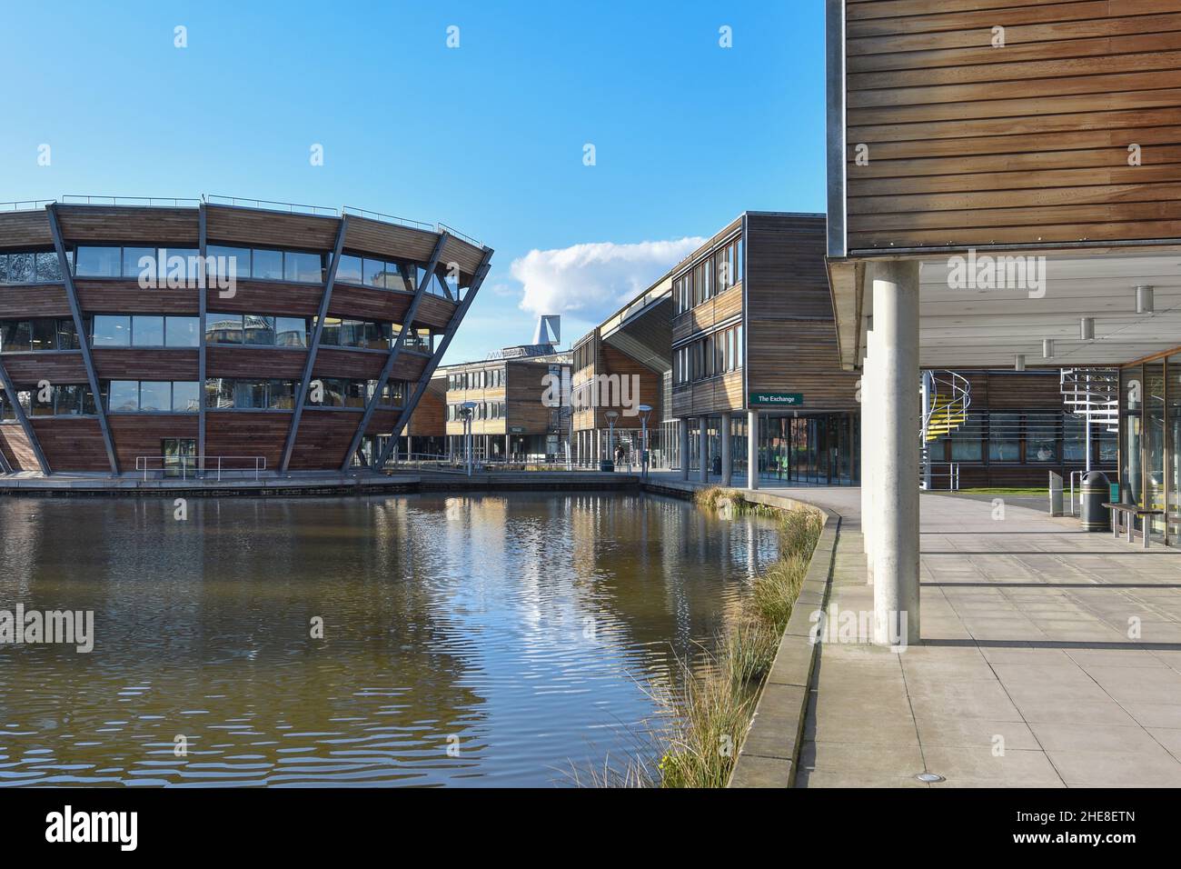 Djanogly Learning Resource Center nel campus Jubilee, Università di Nottingham, Inghilterra - Regno Unito. Foto Stock