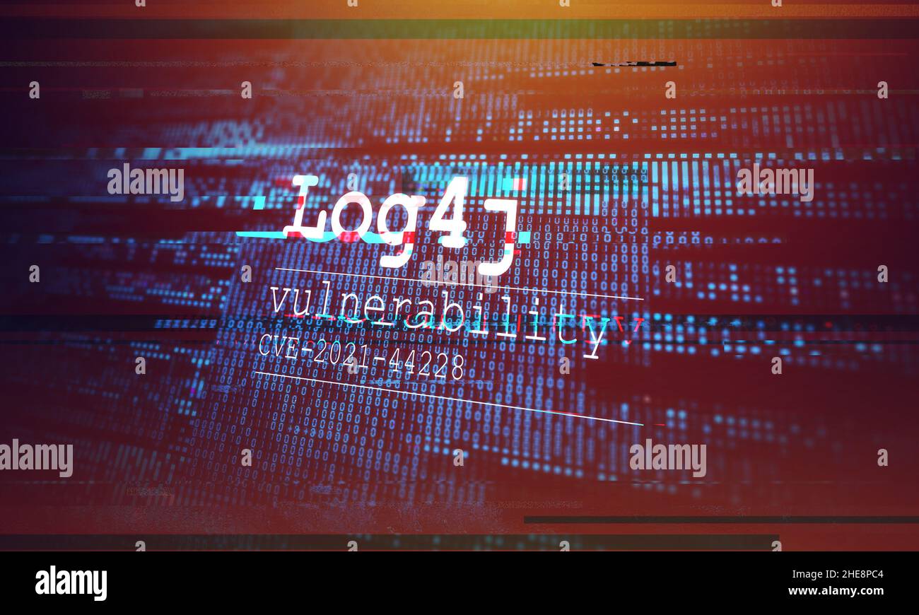 Cybersecurity Vulnerability Log4J, difetto di sicurezza basato sulla libreria di registrazione open source, illustrazione concettuale 2D Foto Stock