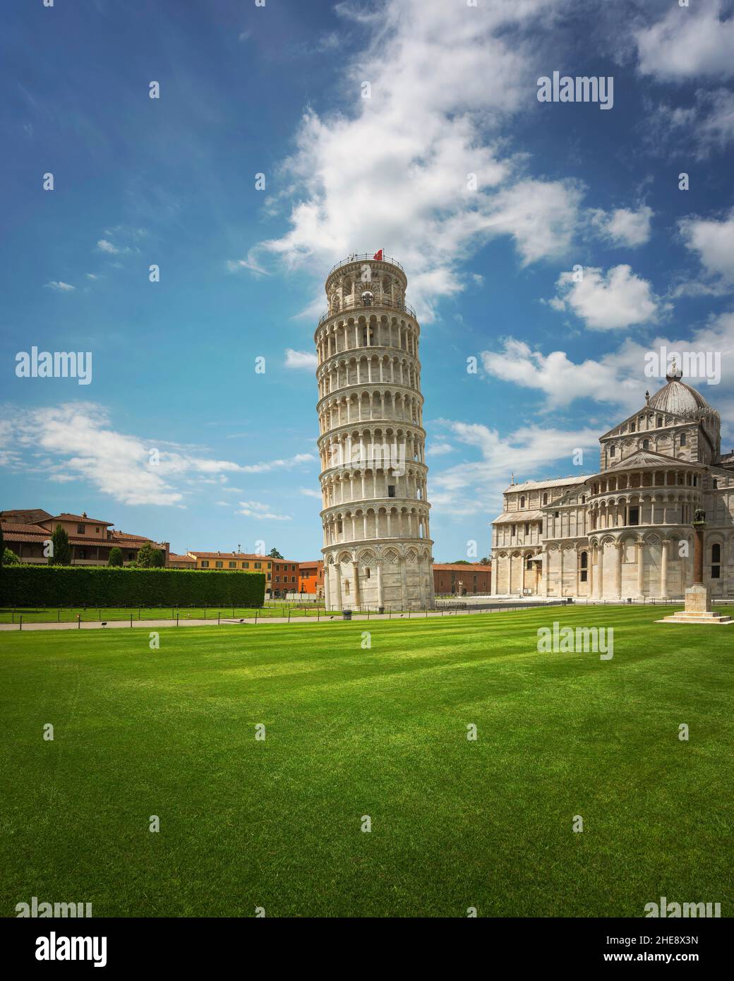 Torre di Pisa o Torre pendente di Pisa, Piazza dei Miracoli o Piazza dei Miracoli. Toscana, Italia, Europa. Foto Stock