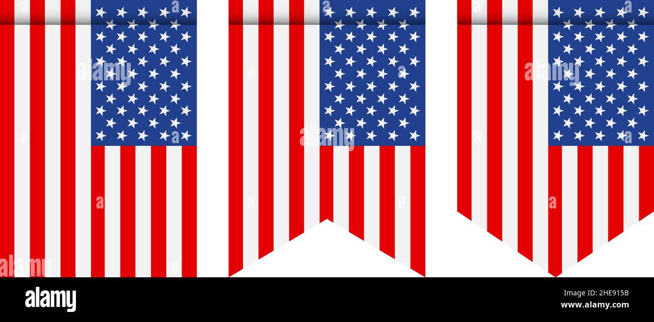 Bandiera degli Stati Uniti d'America o pennant isolato su sfondo bianco. Icona bandiera Pennant USA. Illustrazione Vettoriale