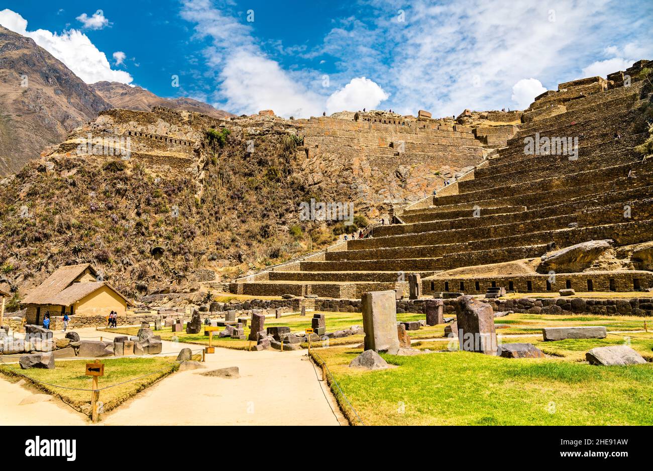 Rovine Inca a Ollantaytambo in Perù Foto Stock