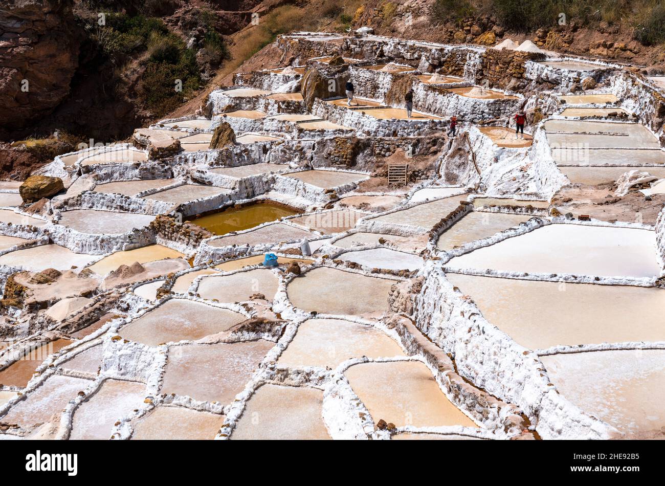 Miniere di sale di Maras in Perù Foto Stock