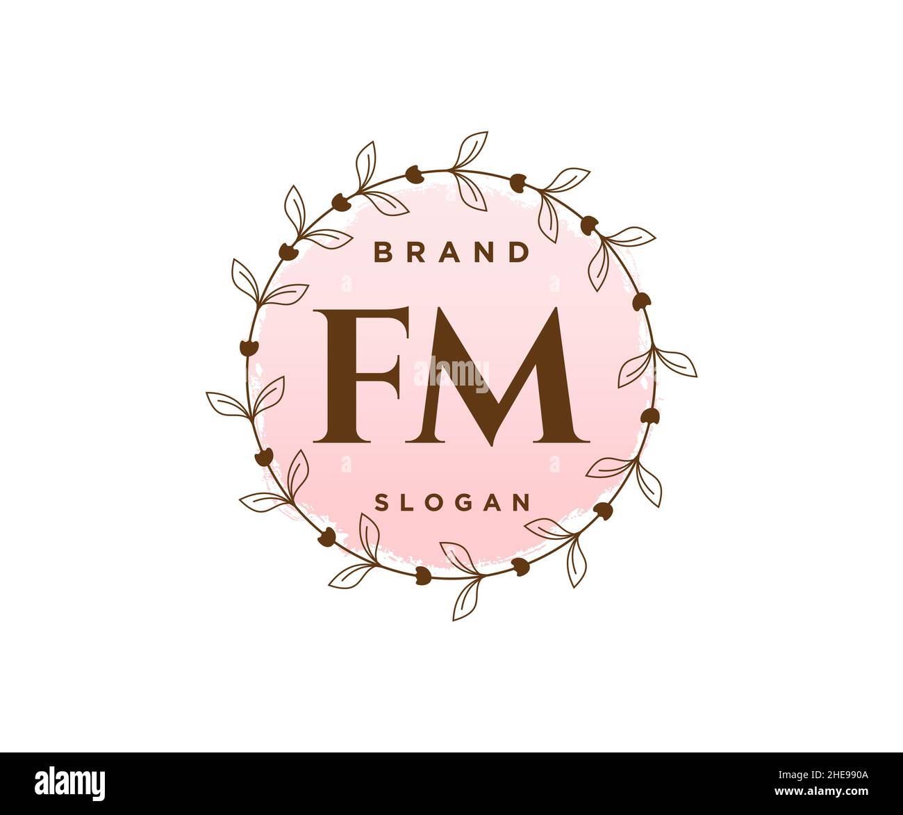 Logo FM femminile. Utilizzabile per la natura, salone, centro benessere, cosmetici e loghi di bellezza. Elemento modello di disegno con logo a vettore piatto. Illustrazione Vettoriale