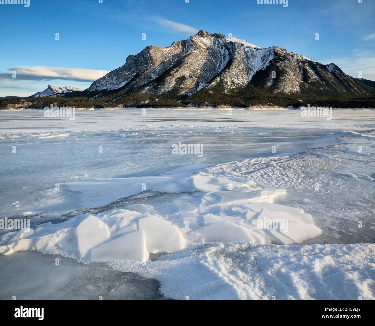 Canada, Alberta, Canadian Rockies, Mount Michener e Abraham Lake Foto Stock