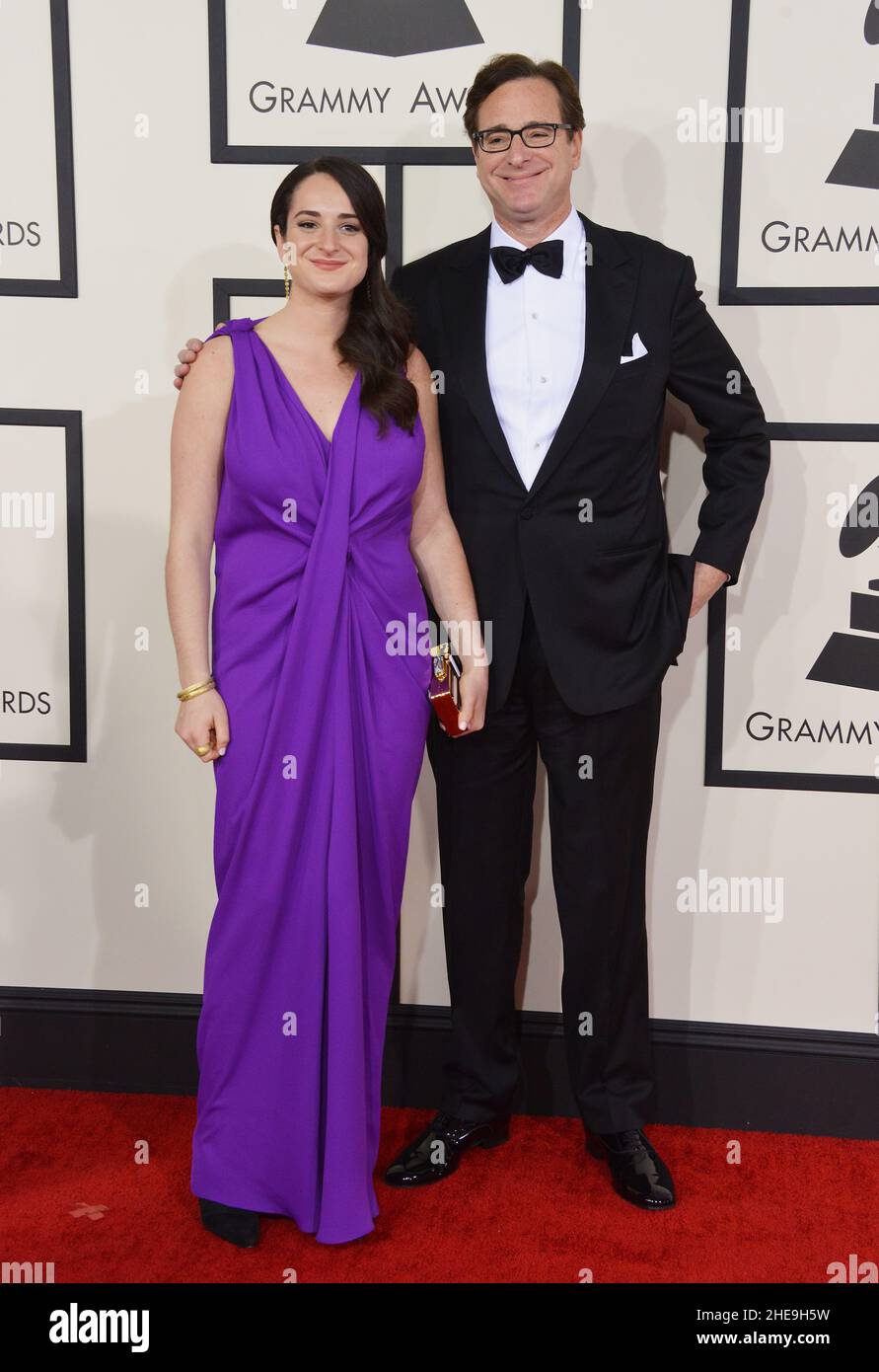 Bob Saget e la figlia arrivano al Grammy Awards 56th 2014 al Staple Center di Los Angeles. Foto Stock