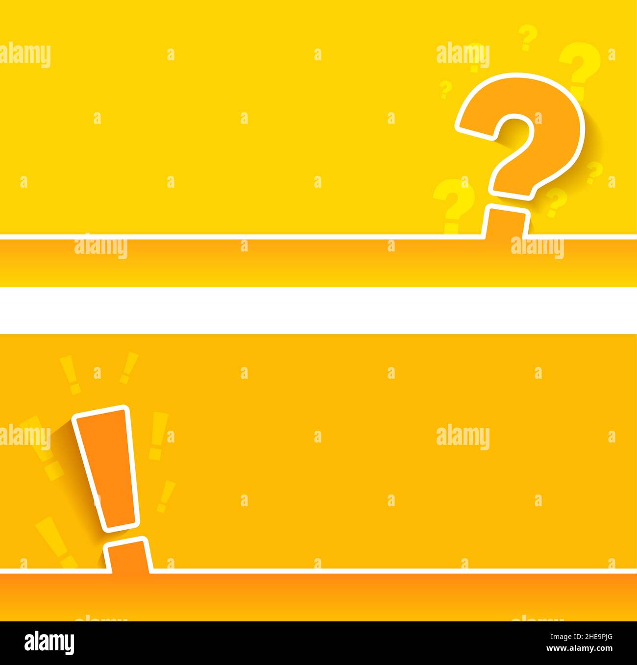 Ampio punto interrogativo su sfondo giallo. Imposta banner a colori lungo con la posizione per il testo. Illustrazione Vettoriale