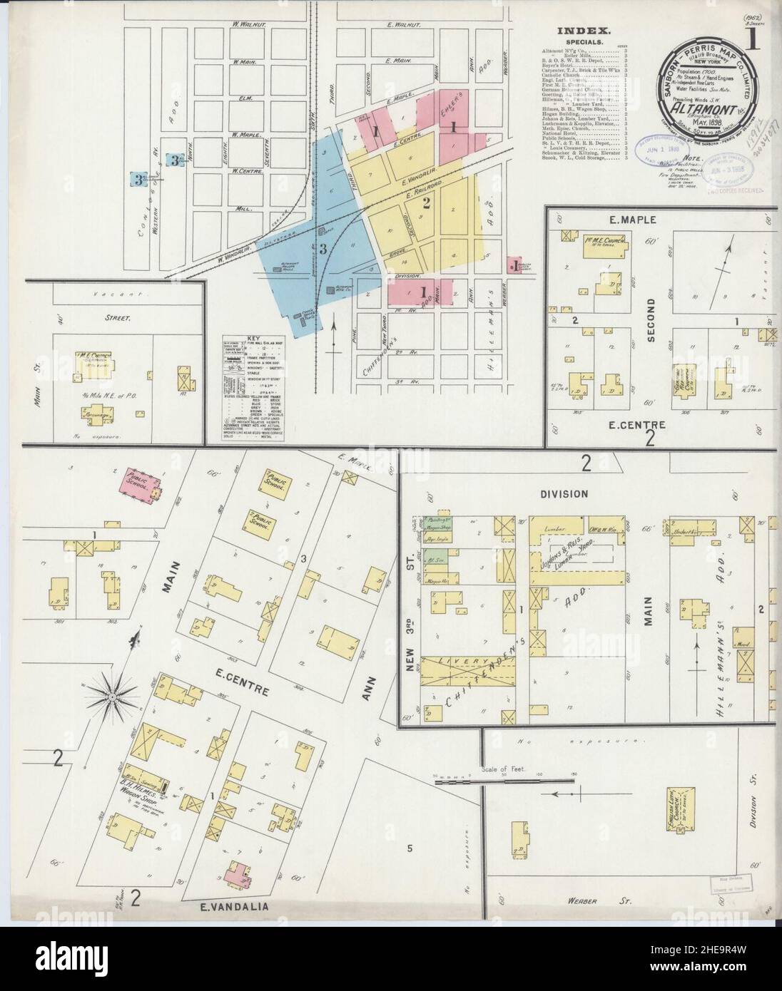 Sanborn Fire Insurance Map da Altamont, Effingham County, Illinois. Foto Stock