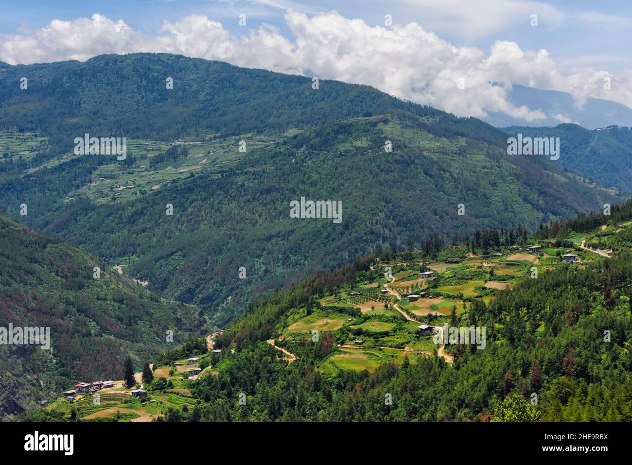 Villaggio e terreno agricolo in Himalaya, Thimphu, Bhutan Foto Stock