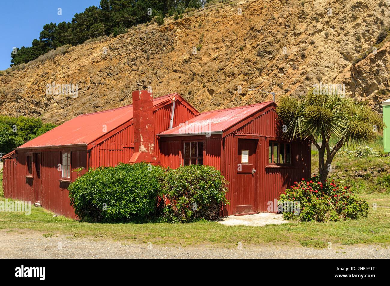 La capanna rossa base della Oamaru Steam and Rail Society Nuova Zelanda Foto Stock