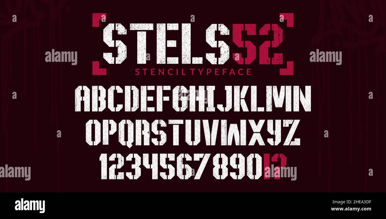 Bold Abstract Stencil Urban Street Art Graffiti Style Alphabet Typeface Stels Digital Typography Vector Illustration Illustrazione Vettoriale