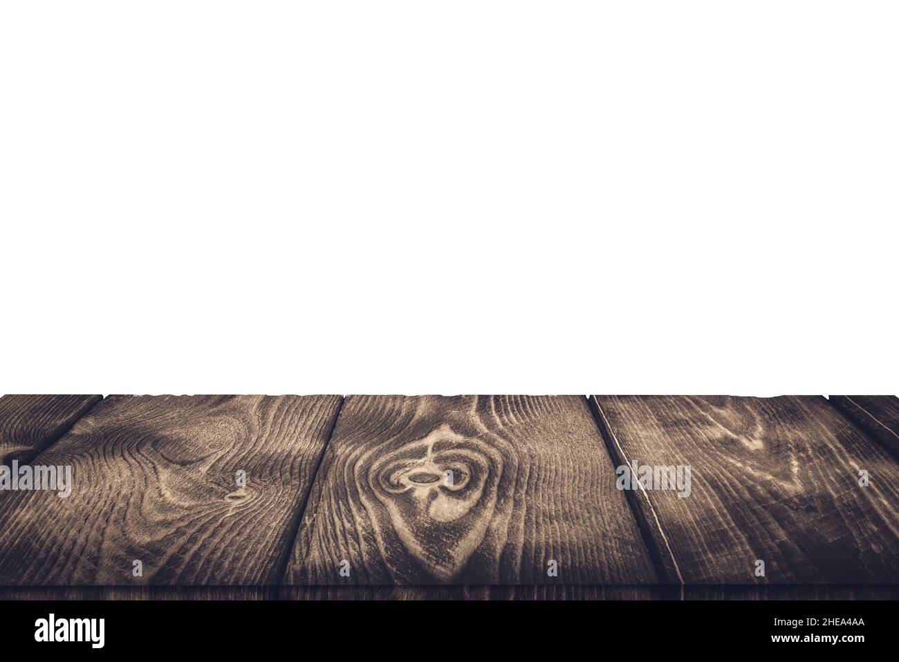 Tavole vecchie in legno su sfondo bianco con percorso di taglio. Un asse di legno per un supporto grafico, disegno interno o installazione per mostrare il vostro produ Foto Stock