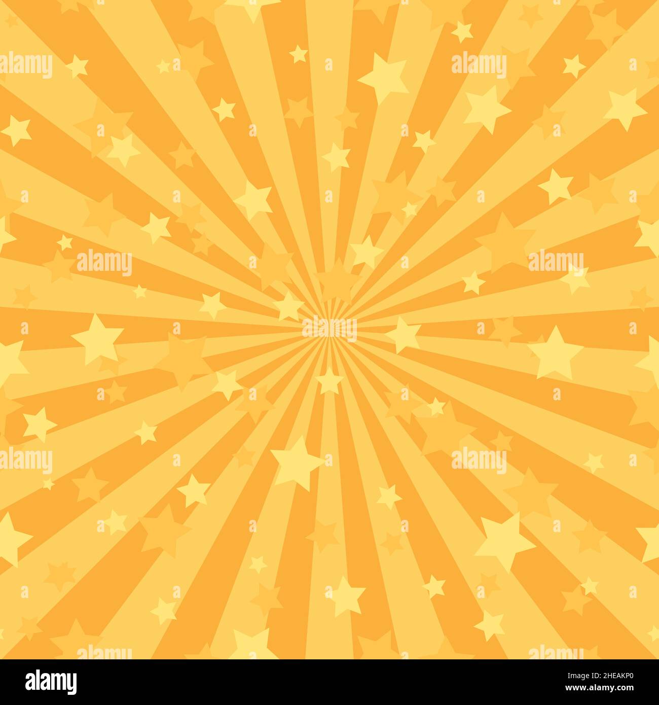 Sfondo astratto della luce solare. Sfondo arancione a raffica con stelle brillanti e brillanti. Illustrazione vettoriale. Raggio del sole sunburst pattern sfondo. Illustrazione Vettoriale