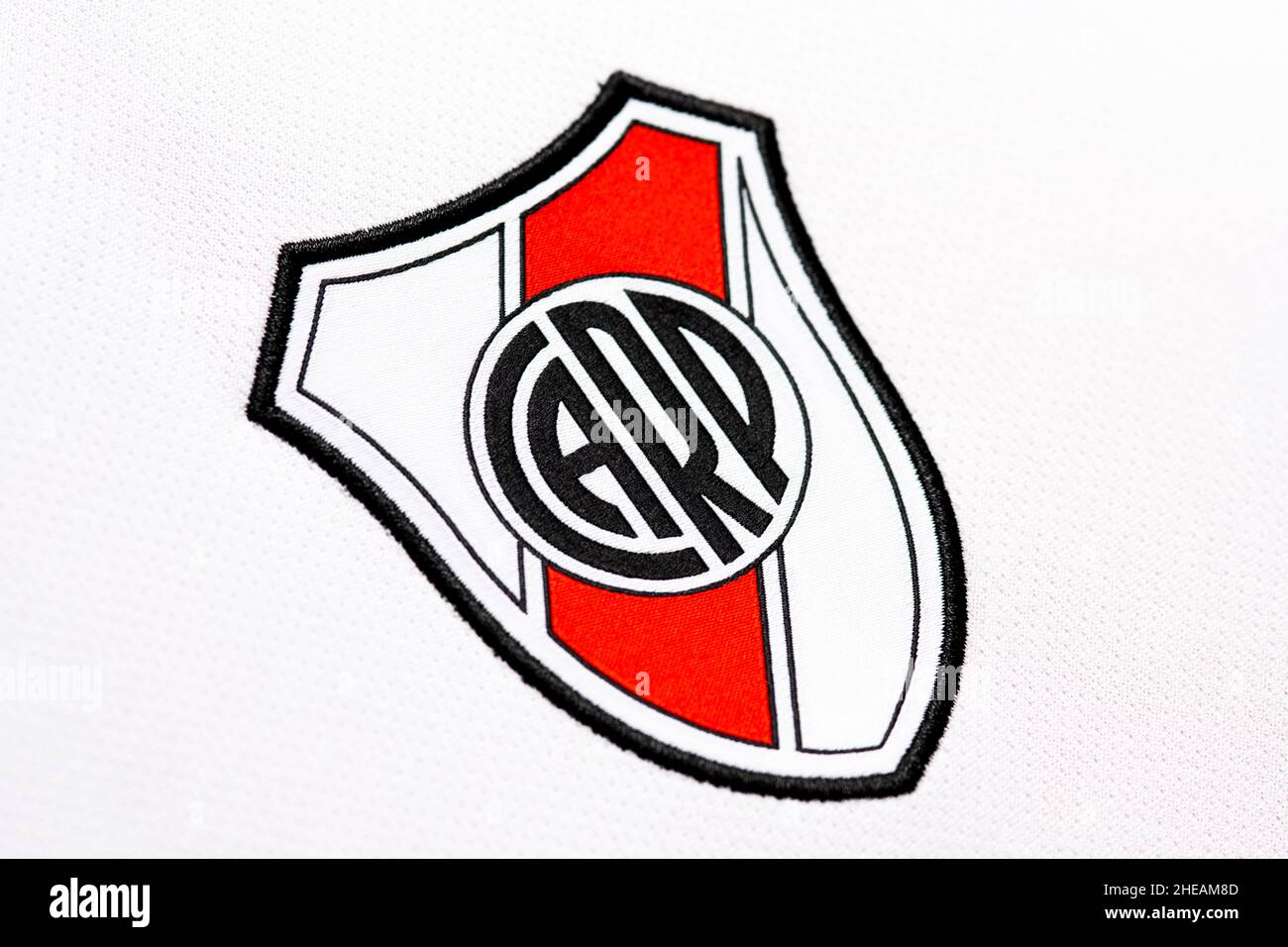 Primo piano della cresta del River Plate Club. Foto Stock