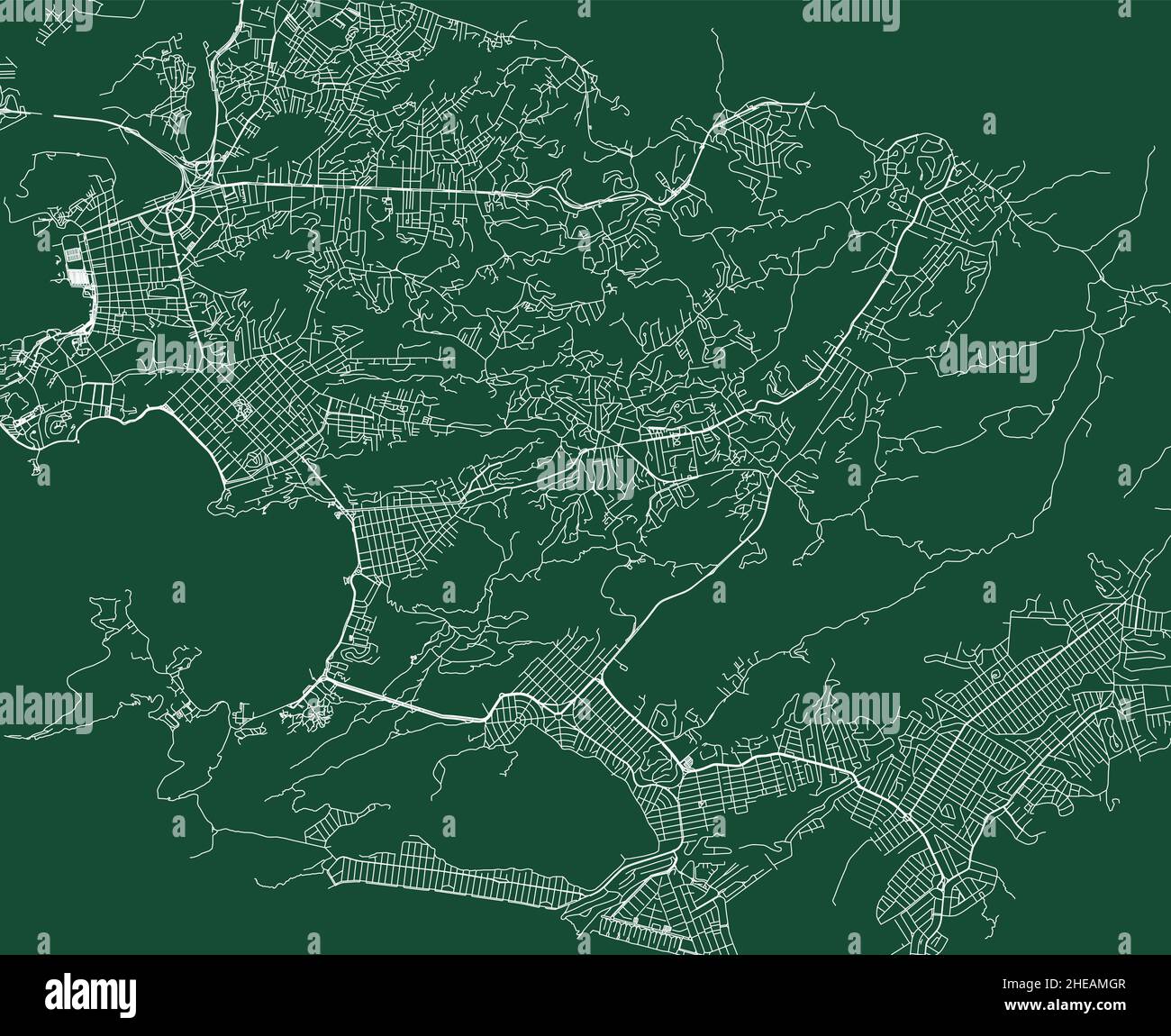 Mappa vettoriale del comune di Nitreoi in Brasile. Mappa della strada verde, area comunale, linee bianche. Panorama urbano per turismo. Illustrazione Vettoriale