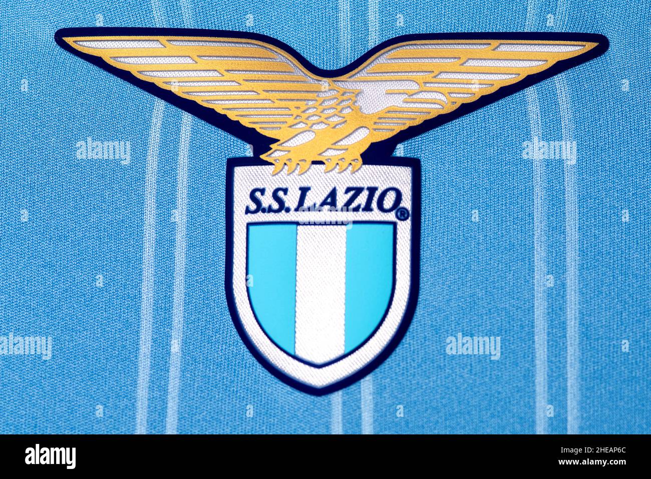 Primo piano della maglia S.S. Lazio Foto Stock