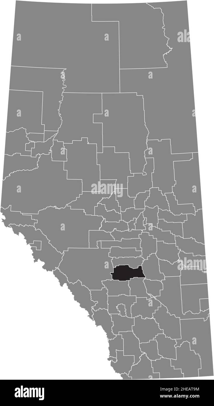 Nero piatto vuoto evidenziato mappa della posizione del DISTRETTO comunale DELLA CONTEA DI CERVI ROSSO all'interno della mappa amministrativa grigia della provincia canadese di Alberta Illustrazione Vettoriale