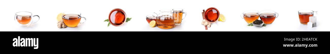 Set da tè. Set di tè con tazze e teiera isolato su sfondo bianco. Set da tè Foto Stock