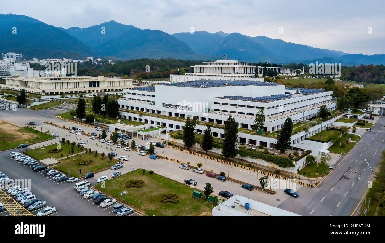Parlamento e Assemblea Nazionale del Pakistan Vista aerea Islamabad, Pakistan. Foto Stock