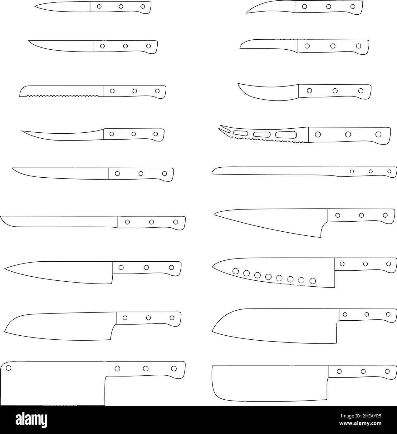 Set di coltelli da cucina, illustrazione vettoriale Illustrazione Vettoriale
