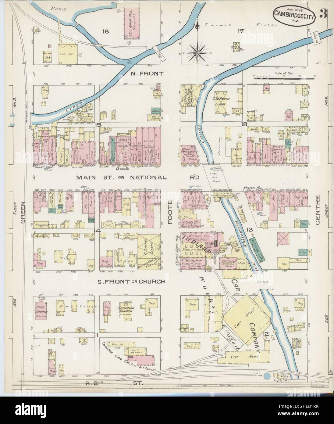 Sanborn Fire Insurance Map from Cambridge City, Wayne County, Indiana. Foto Stock