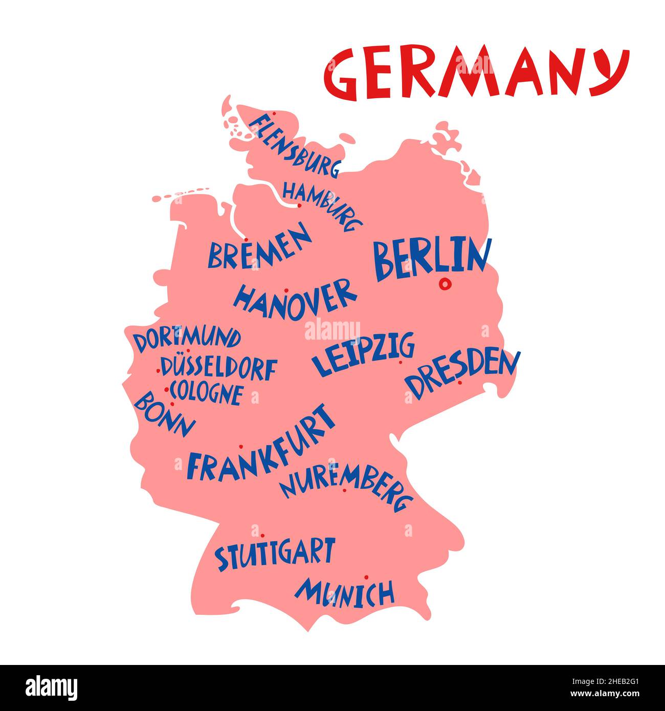 Mappa stilizzata vettoriale disegnata a mano delle città della Germania. Illustrazione di viaggio. Illustrazione della geografia della Repubblica federale di Germania. Elemento mappa Europa Illustrazione Vettoriale