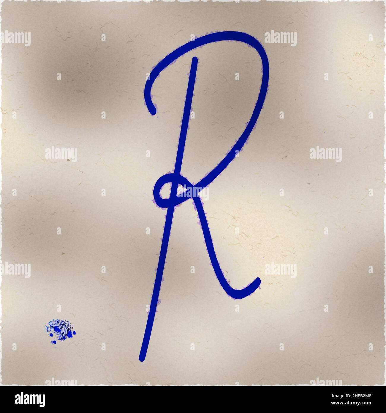 Monogramma del carattere maiuscolo R , inchiostro blu Foto Stock