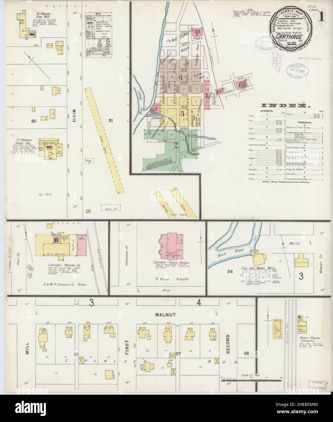 Sanborn Fire Insurance Map da Carthage, Rush County, Indiana. Foto Stock