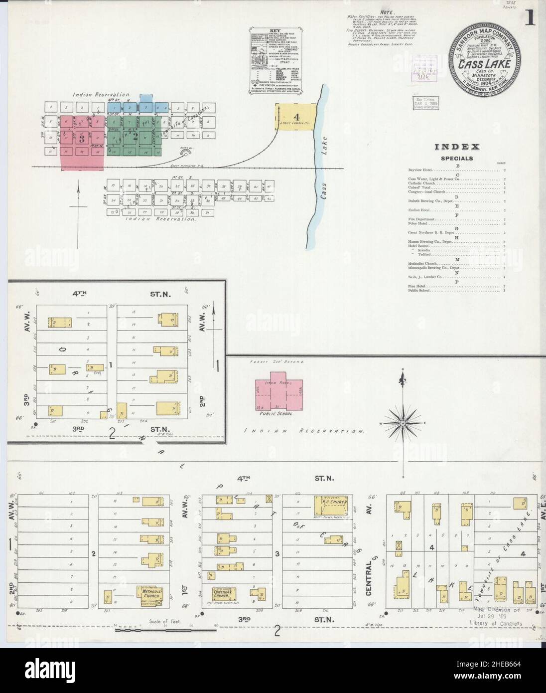 Sanborn Fire Insurance Map from Cass Lake, Cass County, Minnesota. Foto Stock