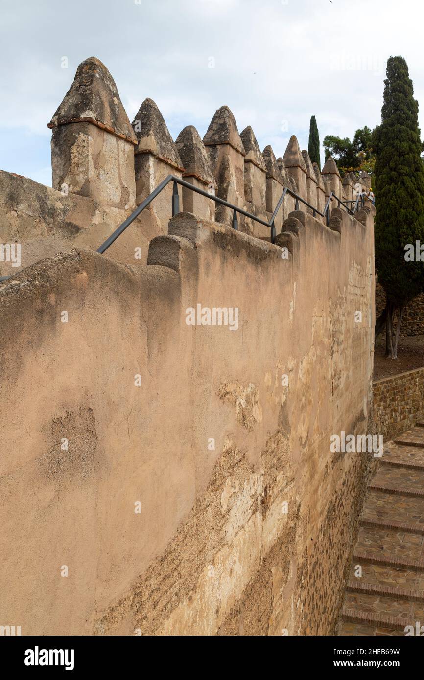 Mura difensive Castillo de Gibralfaro mura del castello, Malaga, Andalusia, Spagna Foto Stock