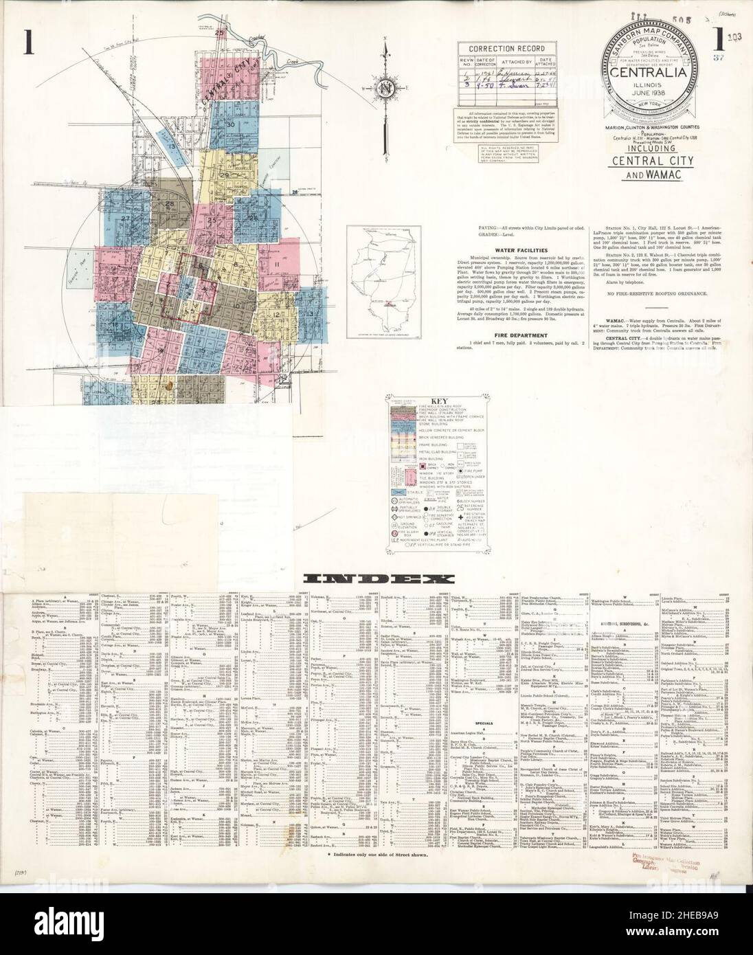 Sanborn Fire Insurance Map from Centralia, Washington Counties, Illinois. Foto Stock