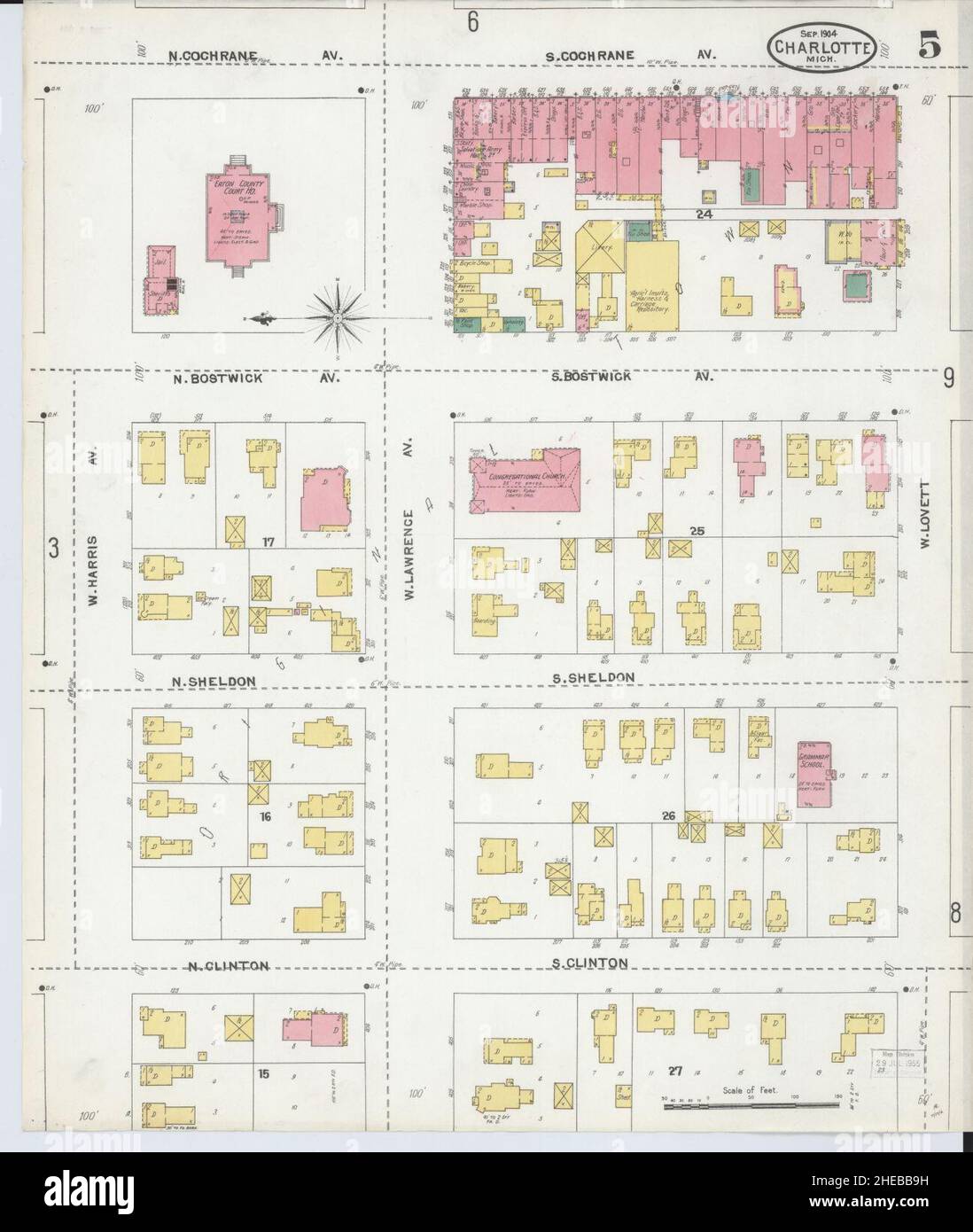 Sanborn Fire Insurance Map from Charlotte, Eaton County, Michigan. Foto Stock