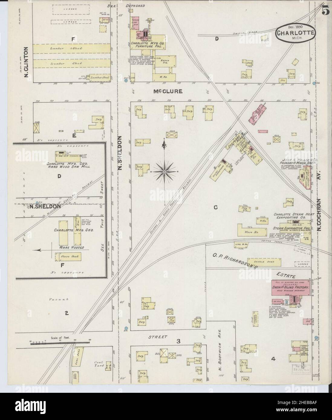 Sanborn Fire Insurance Map from Charlotte, Eaton County, Michigan. Foto Stock