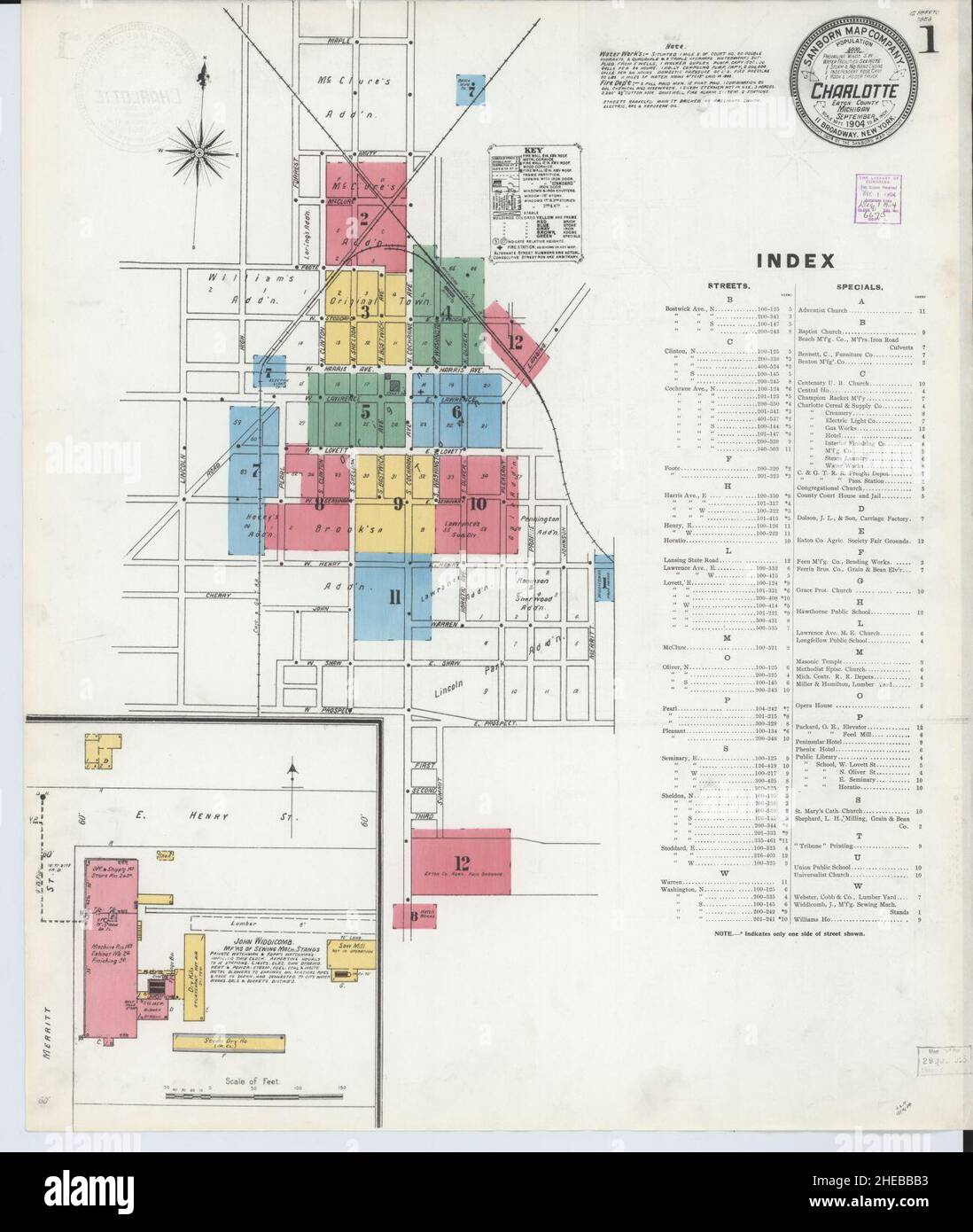 Sanborn Fire Insurance Map from Charlotte, Eaton County, Michigan. Foto Stock