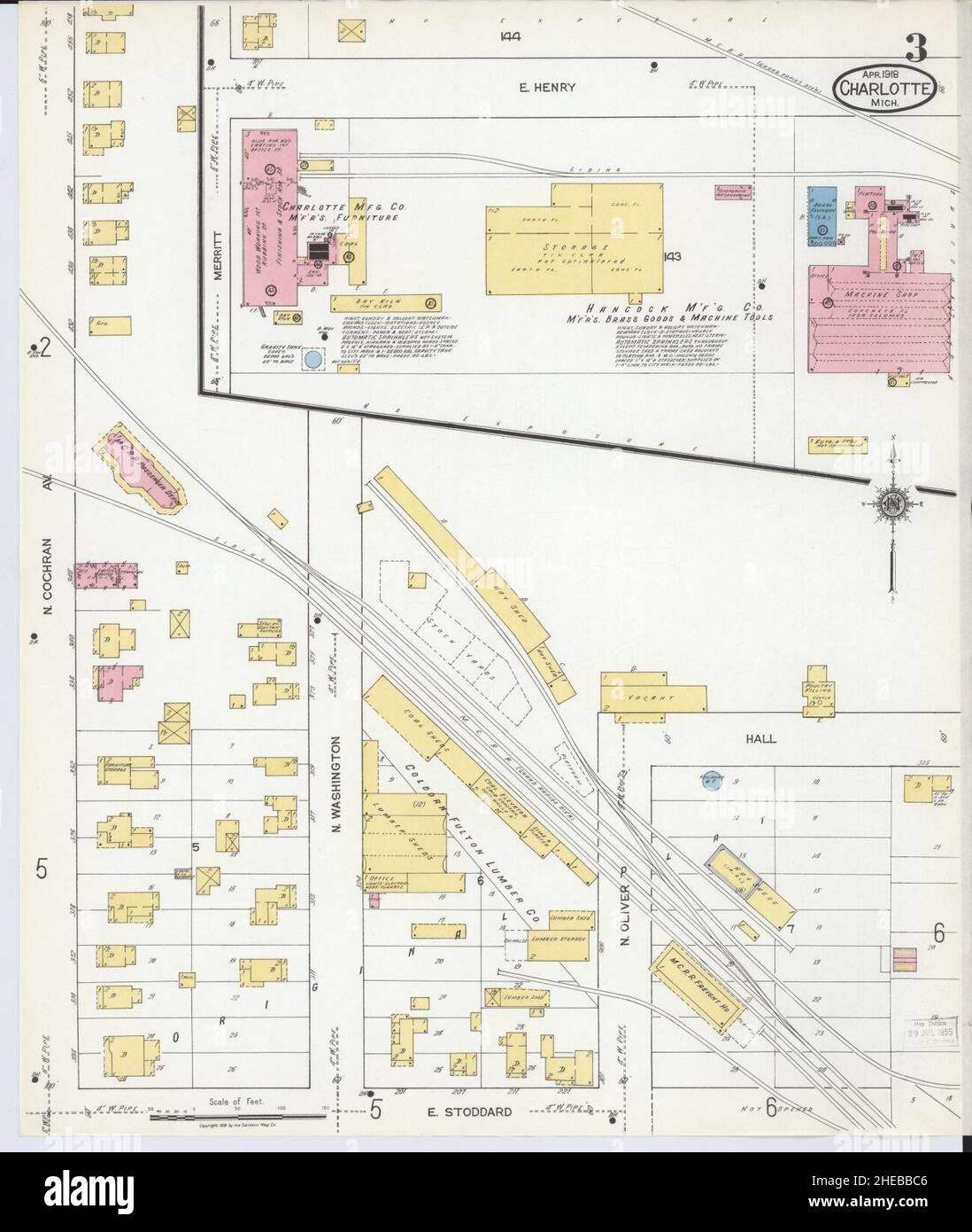 Sanborn Fire Insurance Map from Charlotte, Eaton County, Michigan. Foto Stock