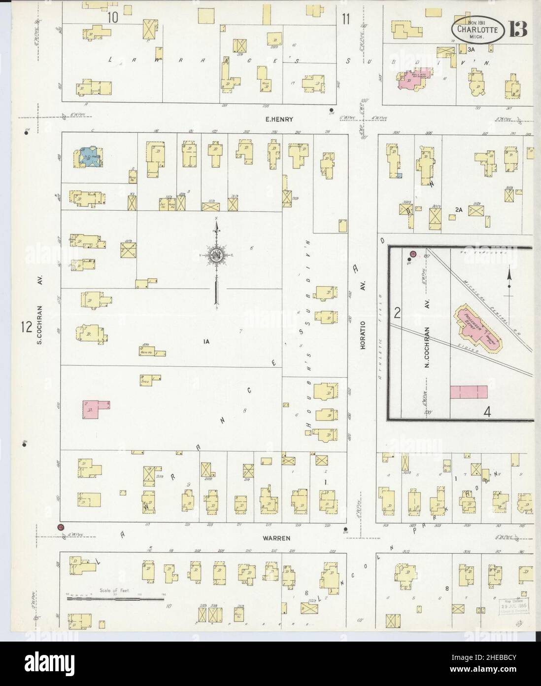 Sanborn Fire Insurance Map from Charlotte, Eaton County, Michigan. Foto Stock