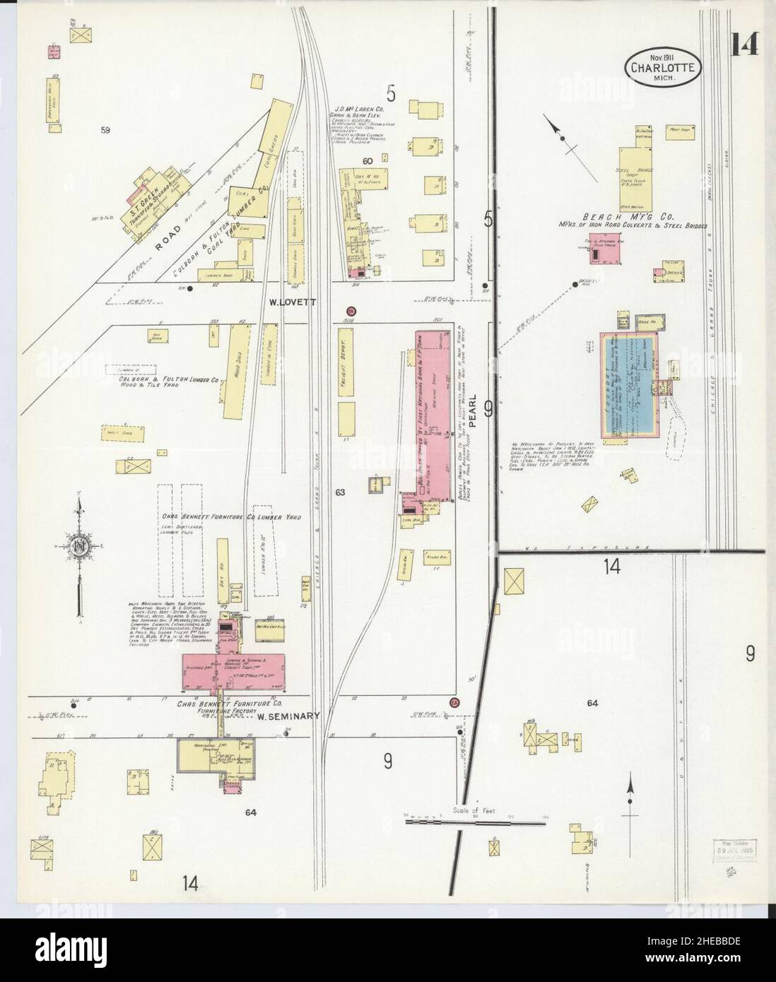 Sanborn Fire Insurance Map from Charlotte, Eaton County, Michigan. Foto Stock