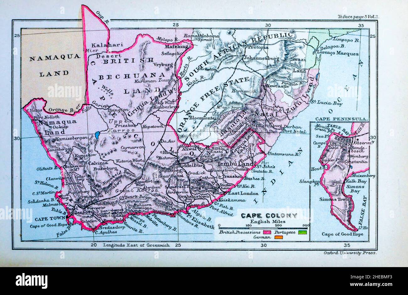 Mappa della Colonia del Capo dalla GEOGRAFIA STORICA del libro DELLE COLONIE BRITANNICHE stampata nel 1897 Foto Stock