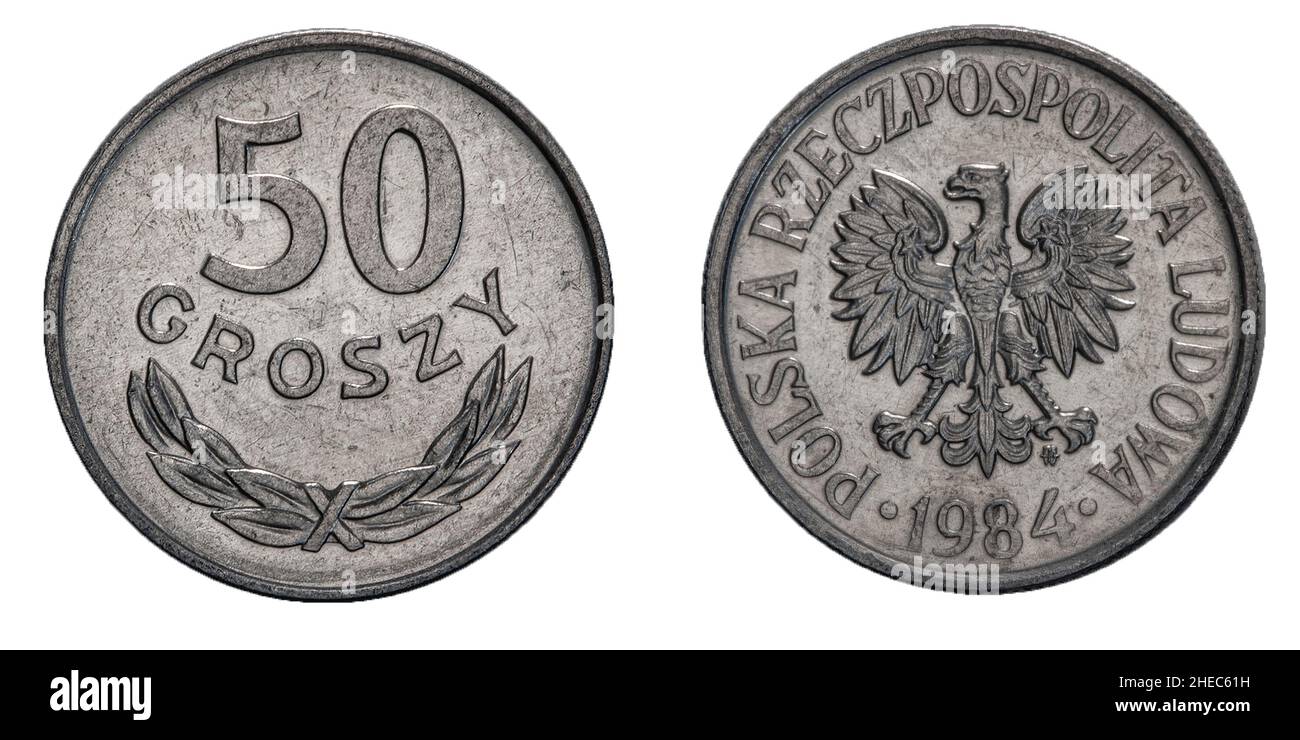 50 moneta polacca grossy 1984 PRL su sfondo bianco isolato Foto Stock