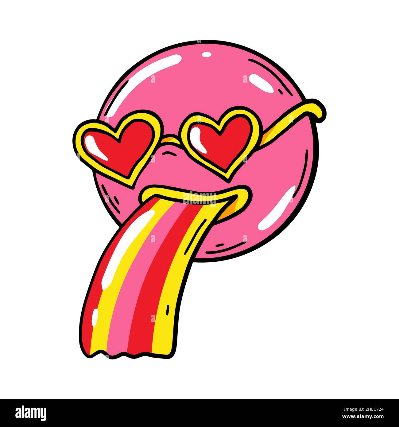 Emoji con occhiali a cuore e arcobaleno in stile comico. Illustrazione vettoriale. Elemento di design di San Valentino Illustrazione Vettoriale