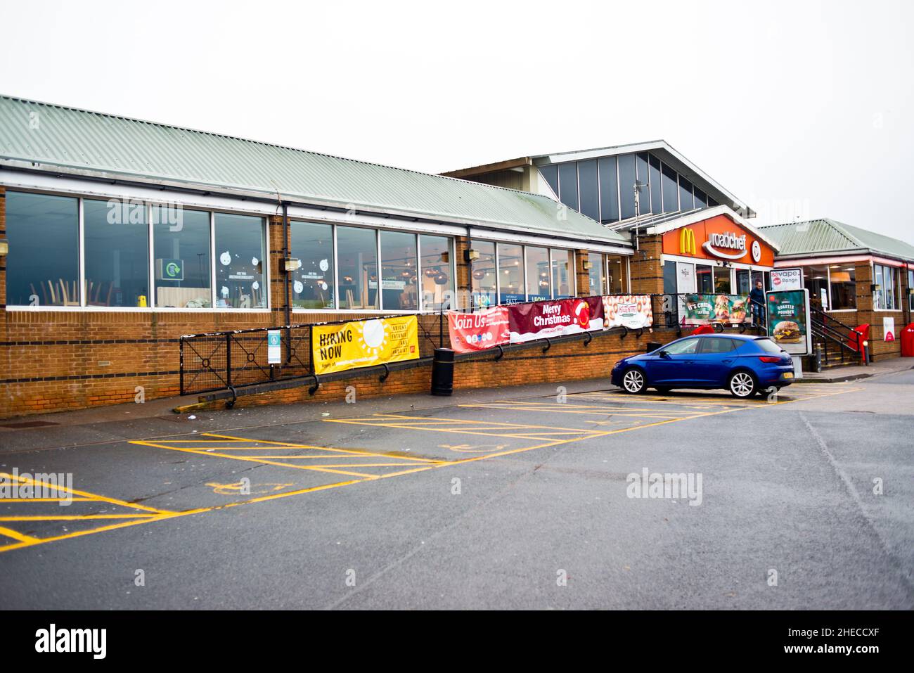 Stazione di servizio dello chef Watford Gap Road, formely The Blue Boar dove rock e pop band dagli anni '60 e '70 si incontravano dopo i concerti Foto Stock