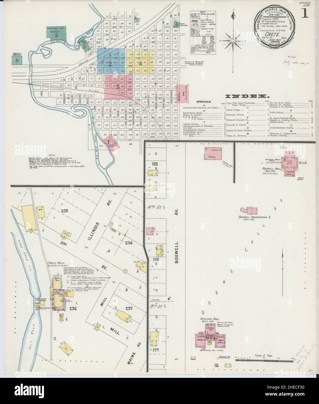 Sanborn Fire Insurance Map da Creta, Saline County, Nebraska. Foto Stock