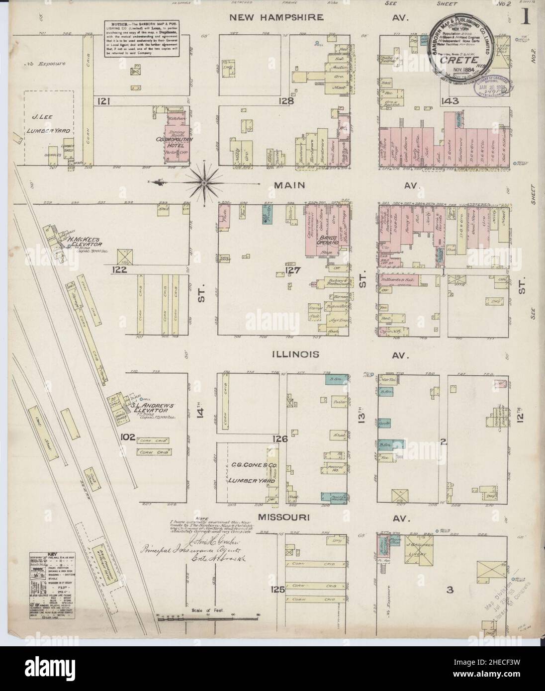 Sanborn Fire Insurance Map da Creta, Saline County, Nebraska. Foto Stock