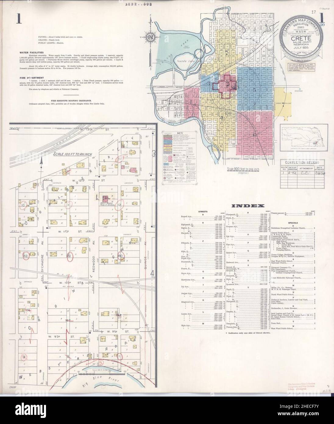 Sanborn Fire Insurance Map da Creta, Saline County, Nebraska. Foto Stock