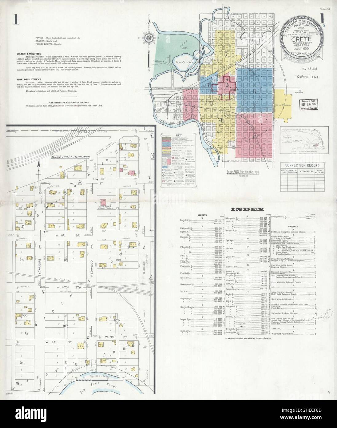 Sanborn Fire Insurance Map da Creta, Saline County, Nebraska. Foto Stock