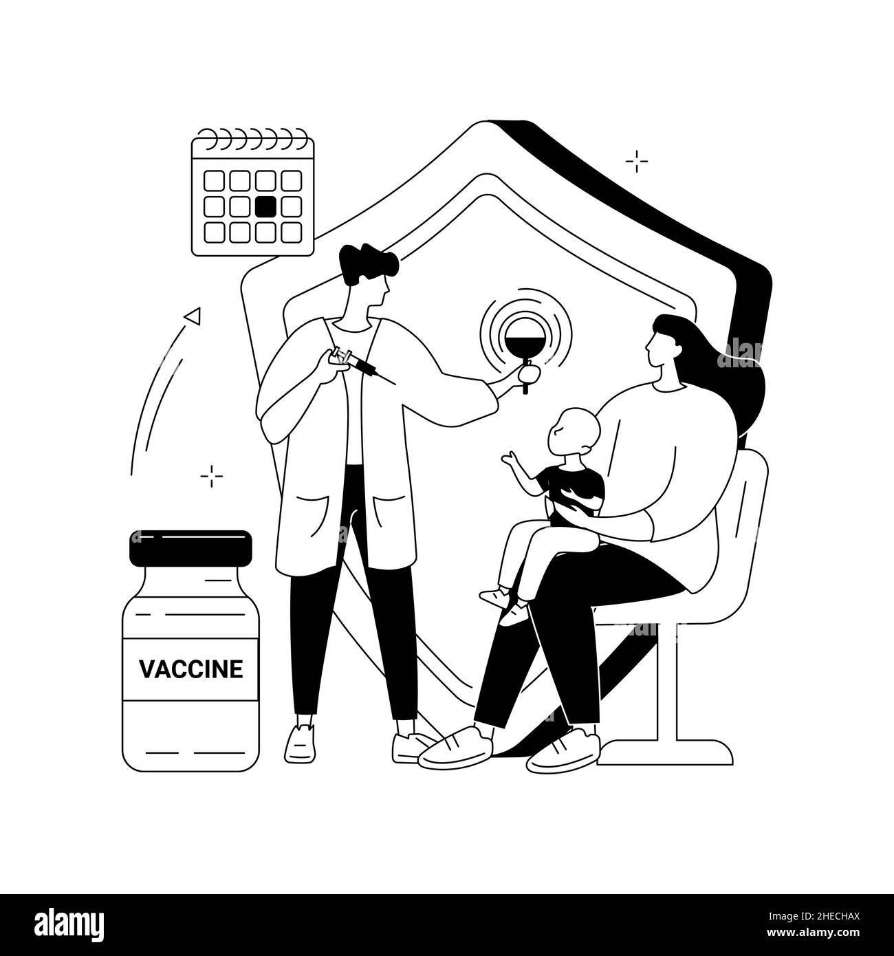 Illustrazione vettoriale del concetto astratto di vaccinazione infantile e infantile. Illustrazione Vettoriale