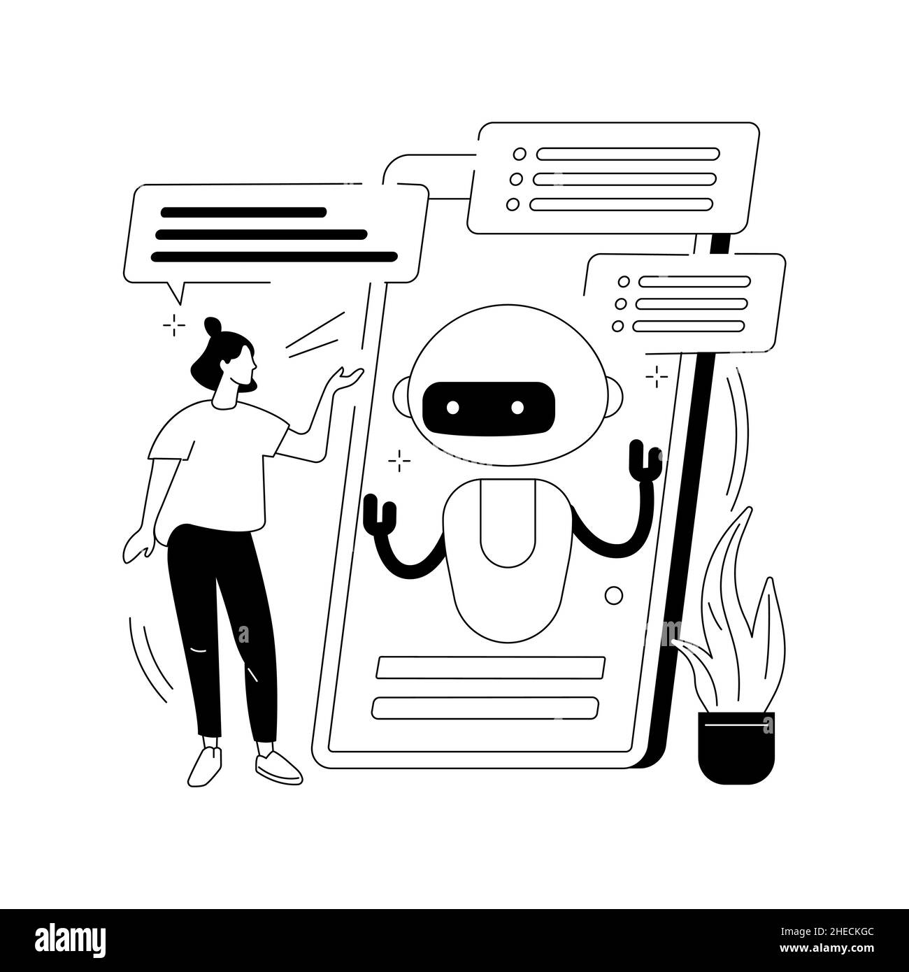 Illustrazione vettoriale astratta del concetto di assistente virtuale di chatbot. Illustrazione Vettoriale