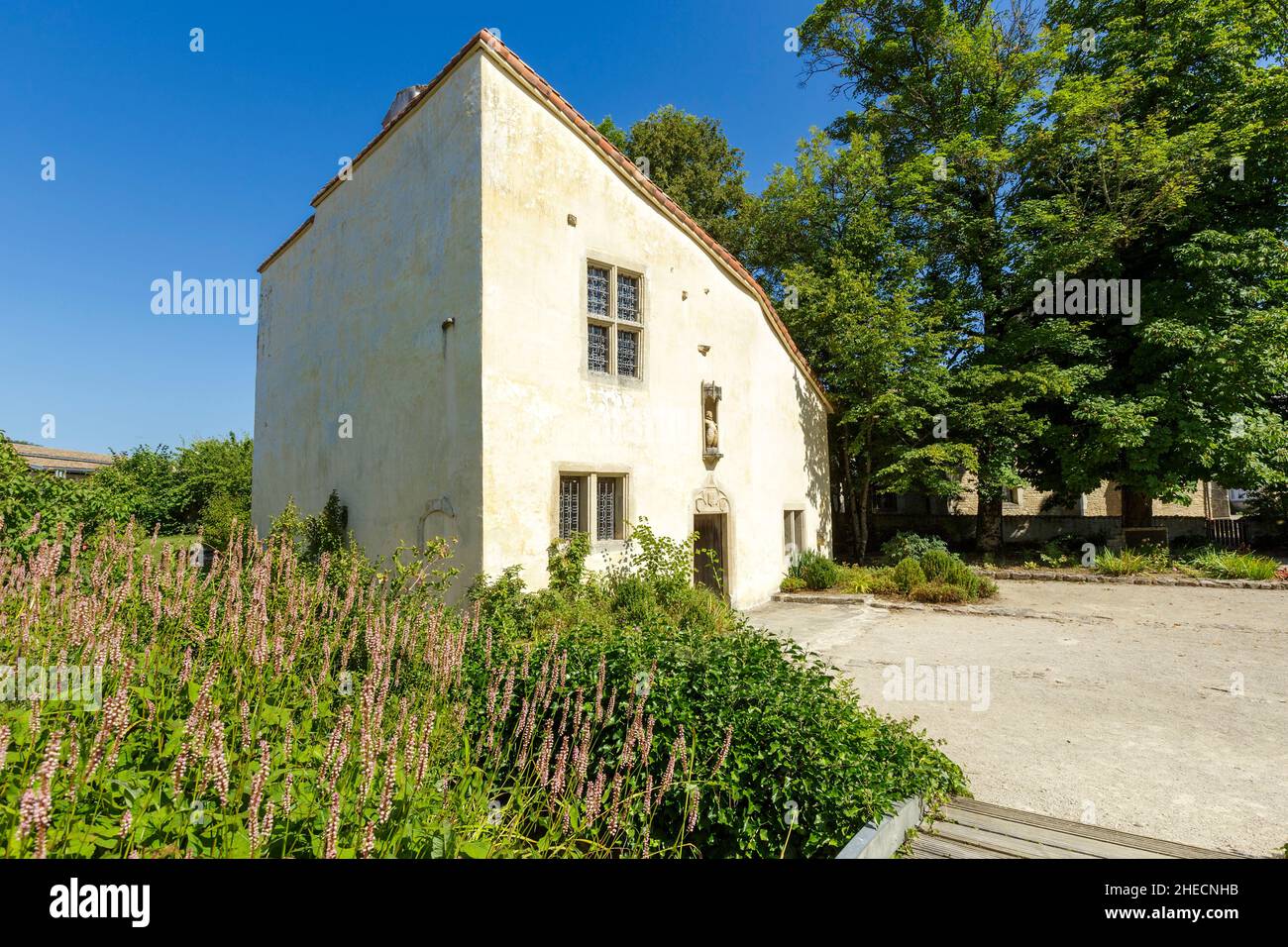 Francia, Vosgi, Domremy la Pucelle, luogo di nascita di Giovanna d'Arco, casa del 15th secolo in cui Giovanna d'Arco è nato etichettato Maison des Illutres (casa di una persona famosa) Foto Stock