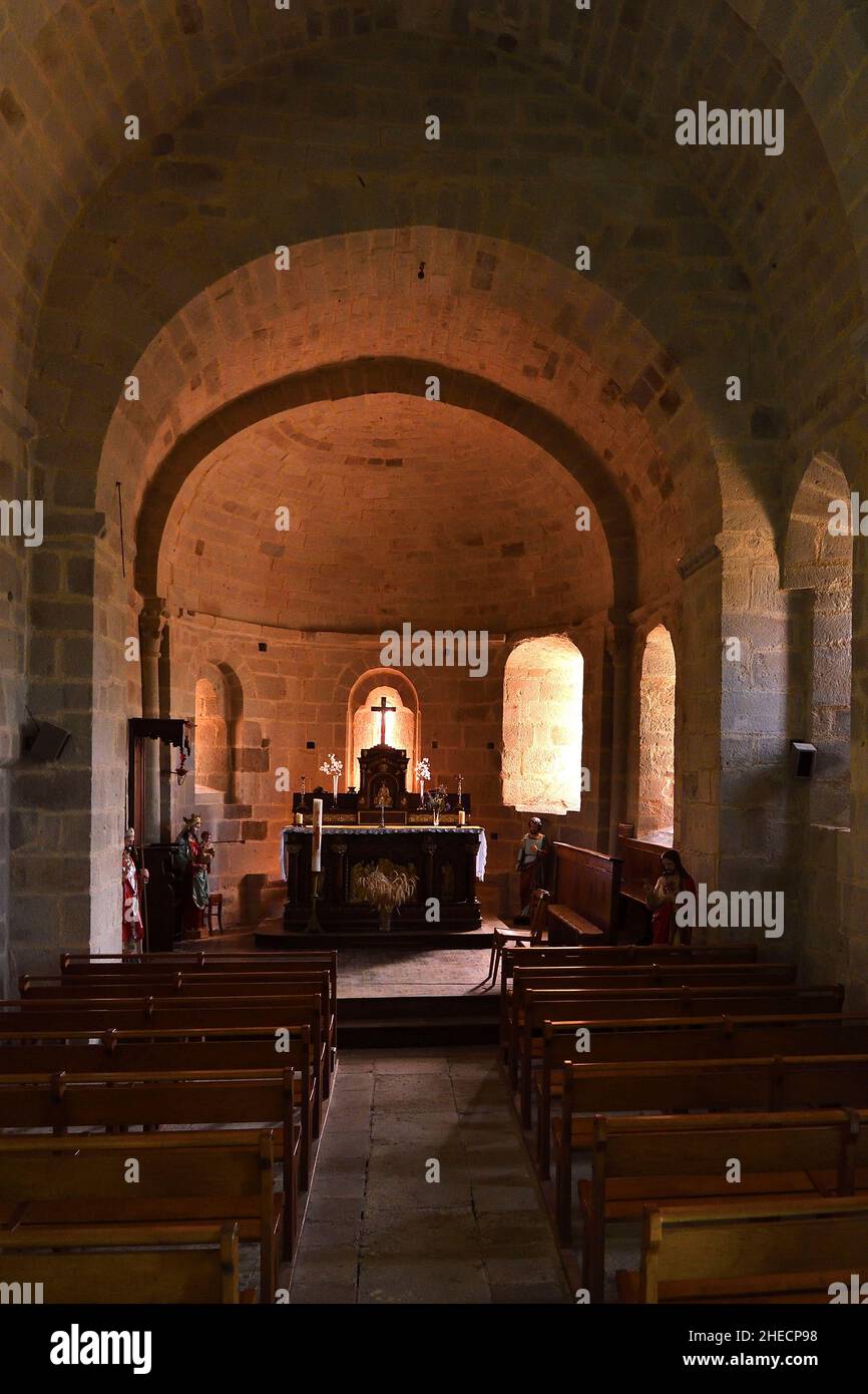 Francia, Aveyron, Carladez, Mur-de-Barrez, Brommes, Chiesa romanica (13th secolo) Foto Stock