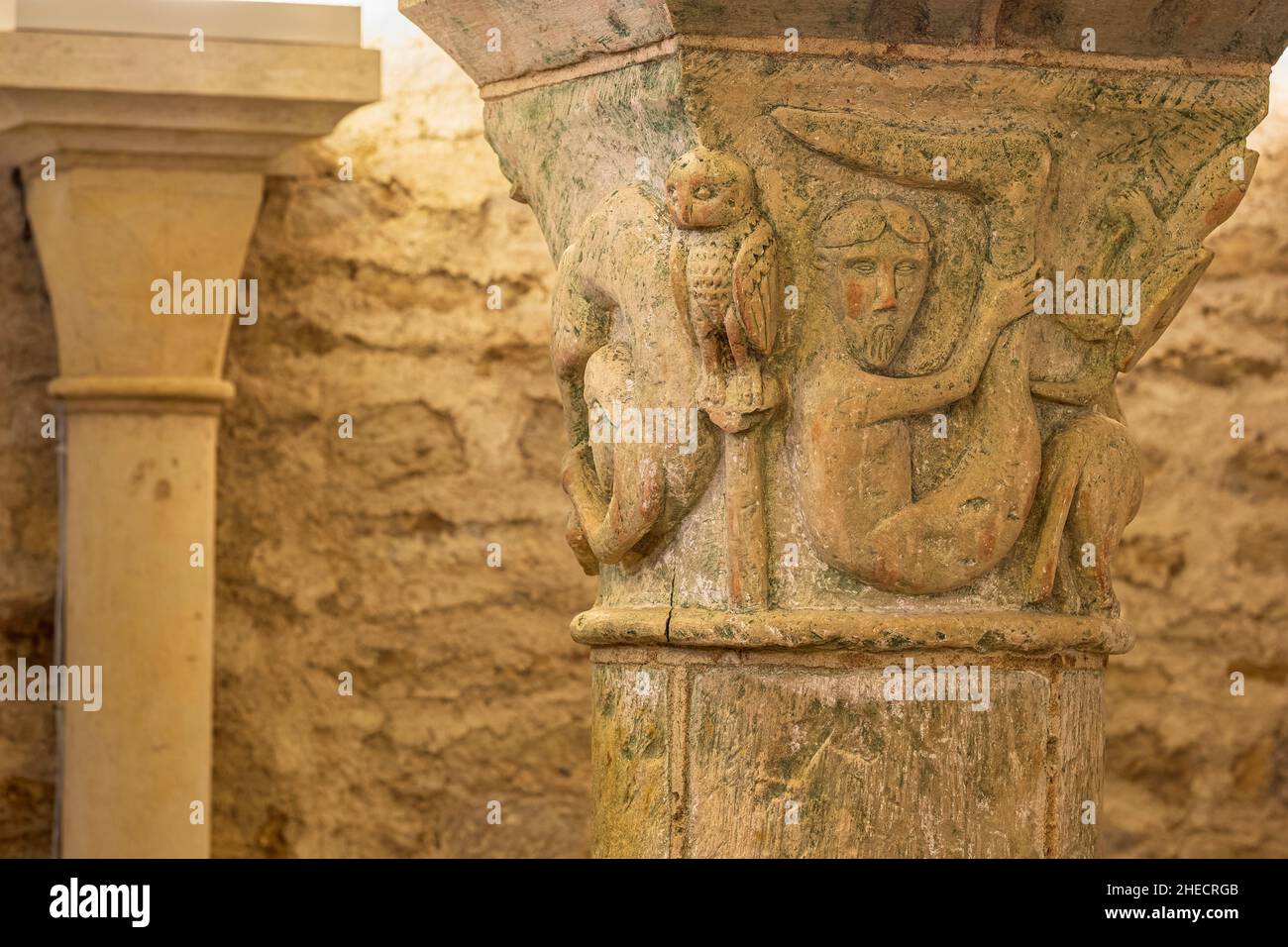Francia, Nievre, Saint-Parize-le-Chatel, tappa sulla via Lemovicensis o Vezelay, una delle vie principali per Santiago de Compostela, 12th secolo chiesa di Saint-Patrice, la cripta romanica Foto Stock